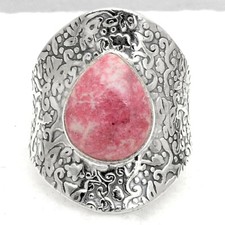 Natural Pink Thulite 925 Sterling Silver Ring - Size 7.5 Adjustable