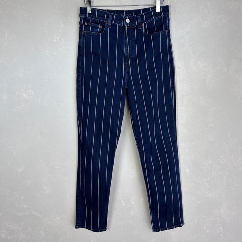 Etica Gr. 31 12 Finn Jeans High Rise Straight Leg blau dunkle Waschung gestreift - Bild 1 von 13