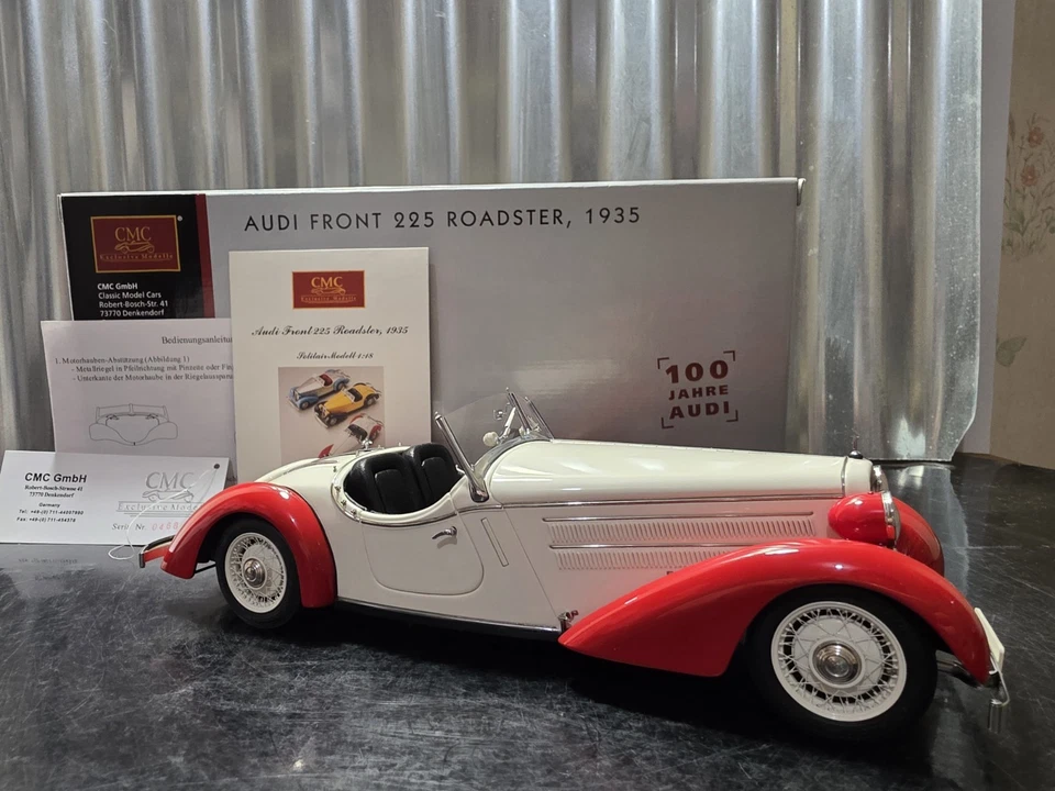 CMC 1935 Audi Front 225 Roadster 1:18 Scale Diecast Model Car M-075C Red/White - Image 4 of 4