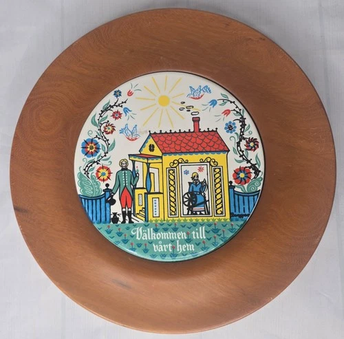 MCM Swedish Berggren “Welcome to Our Home” Folk Art Trivet Wood Cottagecore 10" - product listing photo