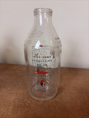 Vintage Unigate Glas Milchflasche - Kellogg's Corn Flakes selten 1989 Labyrinth Design 