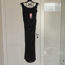 BNWT PrettyLittleThing black floral flocked corset drape detail lace maxi dress 