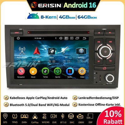 8-Kern DAB+Android 16 Autoradio GPS CarPlay Wifi CD Für Audi A4 S4 RS4 Seat Exeo