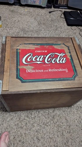 Vintage 1990's Coca Cola Wood Wooden Storage Chest Crate Box