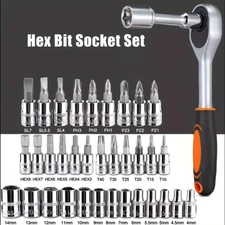 46Pcs Socket Set Car Repair Tool Ratchet Torque Wrench Kit 1/4" Drive with Box#