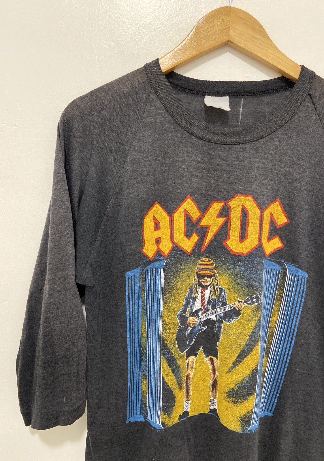 RARE VTG 80'S 1986 AC/DC ACDC WHO MADE WHO RAGLAN THIN TOUR CONCERT T-SHIRT M L image 6