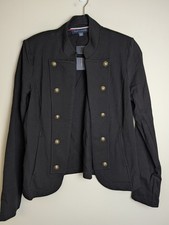NWT Tommy Hilfiger Women's Double Breasted Blazer Black Medium Gold Buttons