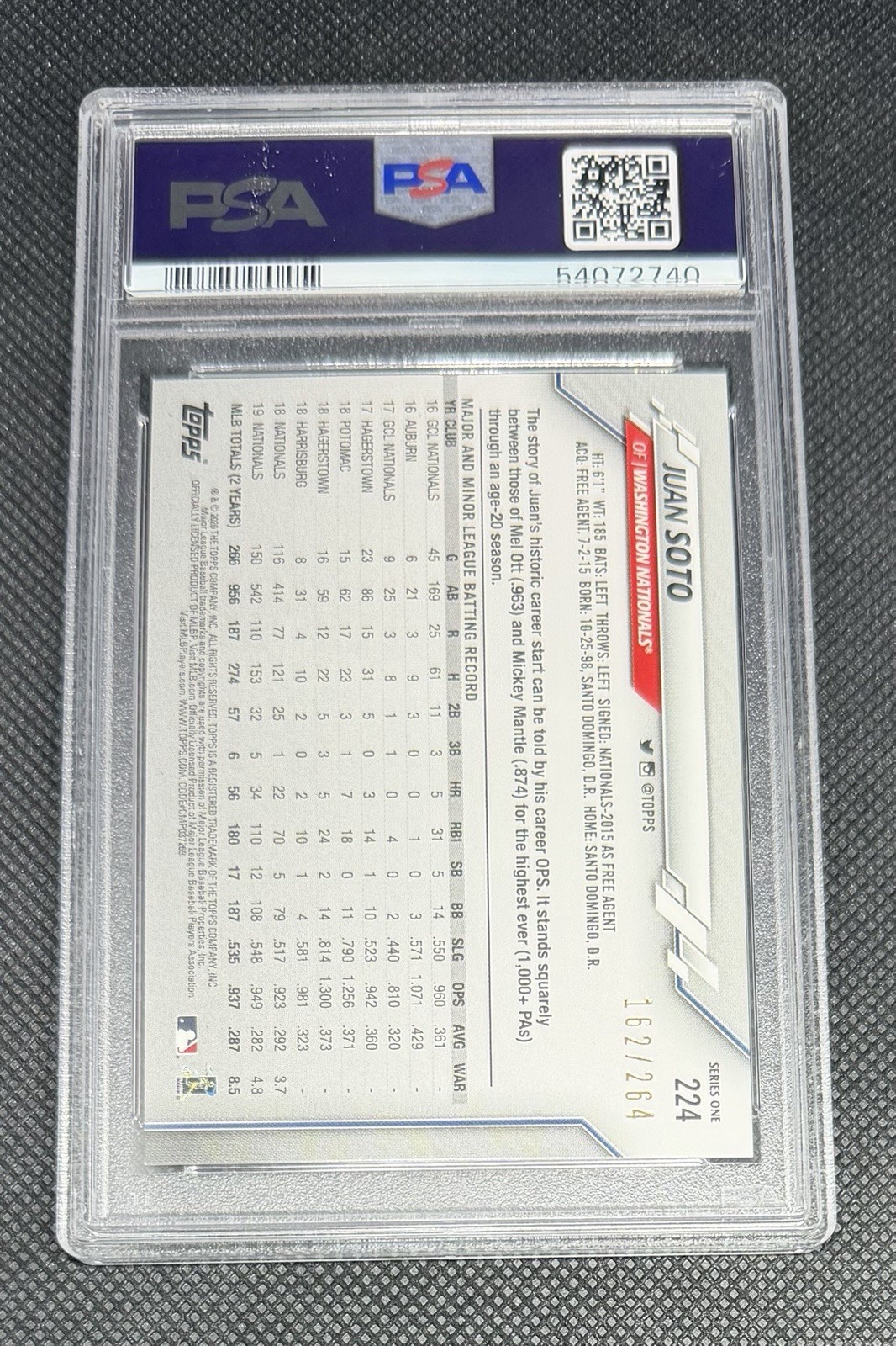 2020 Topps Juan Soto #224 Retail Foilboard /264 PSA 10 Gem Mint view 2