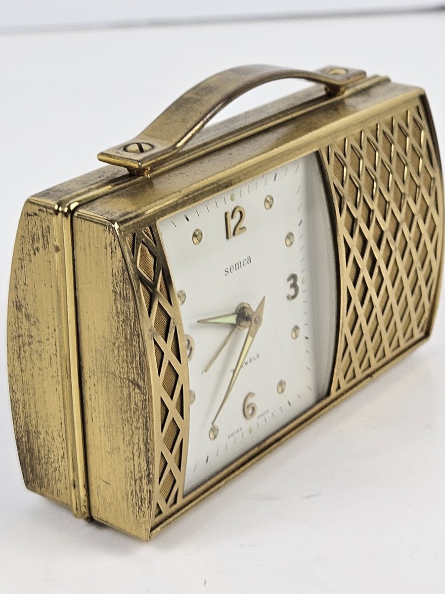 クラシック 置時計 Swiss製 アンティーク 1950's SEMCA Swiss 'Suitcase Style' Brass Mechanical Wind-Up