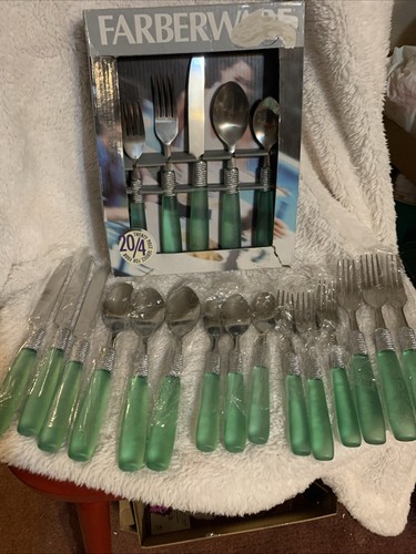 Set Of Farberware Flatware Corde Green Plastic Handles 20 Pieces In Box Unused