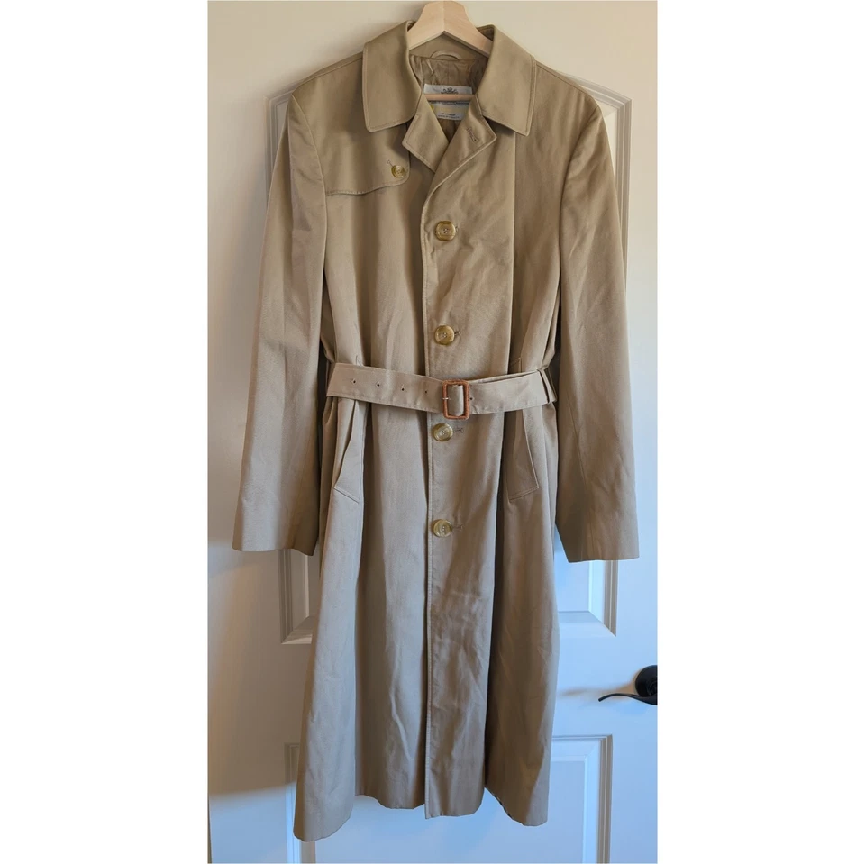 Gabardina larga vintage Aquascutum London Aqua 5 para hombre grande beige con cinturón años 80 Foto 3 de 4