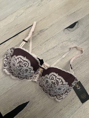 Versace Italia 1969 Underwire Padded Bra Size 38C Lace Burgundy & Pink New