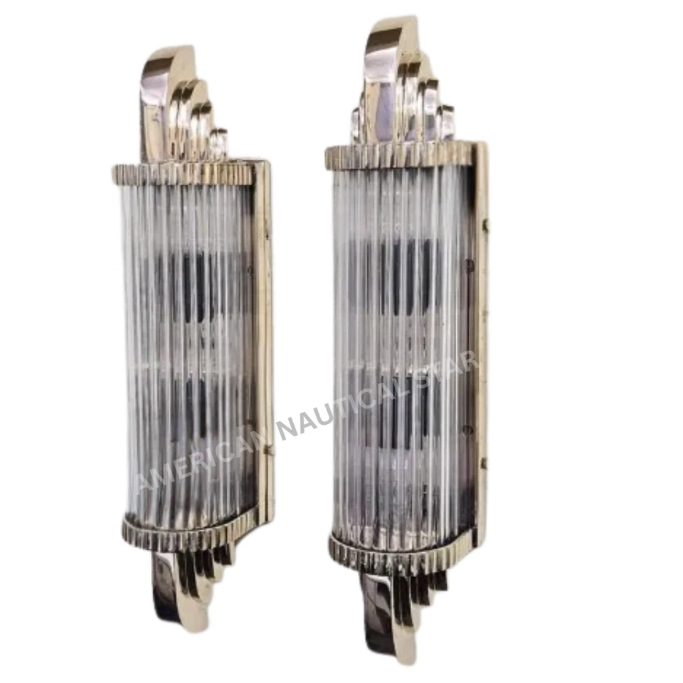 Apliques de pared de latón Art Deco con varillas de vidrio - Luces de pared de lujo estilo vintage Foto 4 de 4