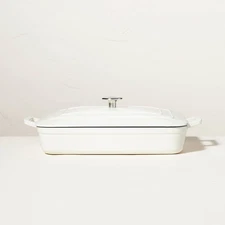 Enamel Coated Casserole/Bakeware Dish with Lid Cream - Hearth & Hand with