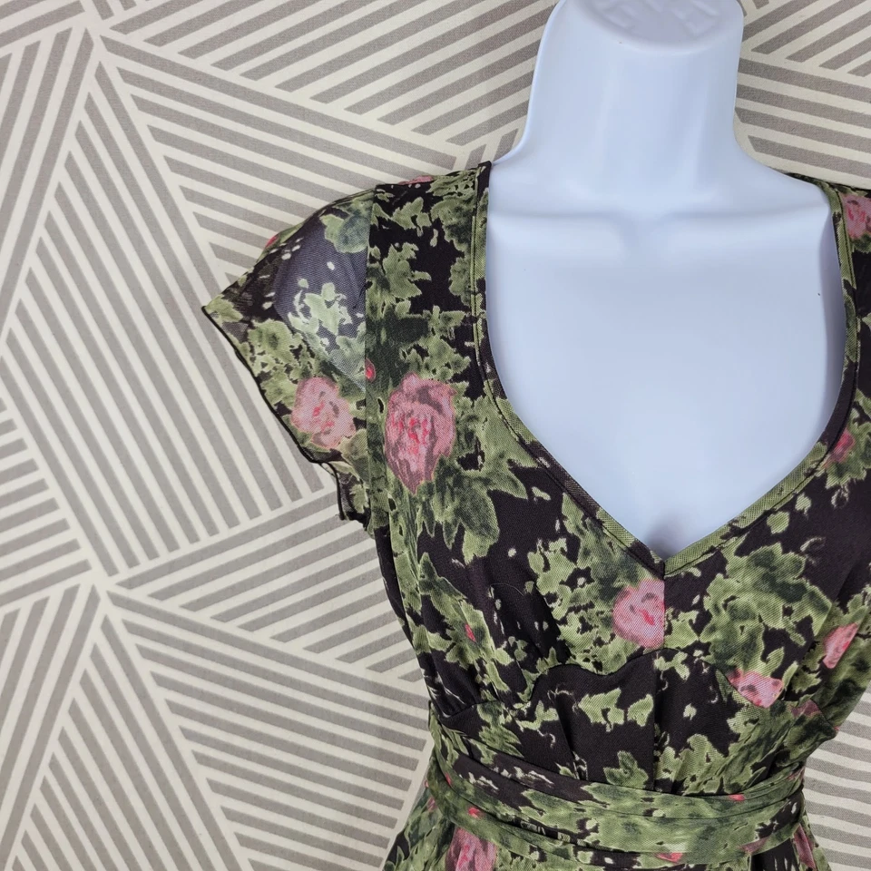 Vintage DKNY Top Blouse Floral Mesh Size XS Chiffon semi sheer alt Tie Waist  - Image 4 of 4