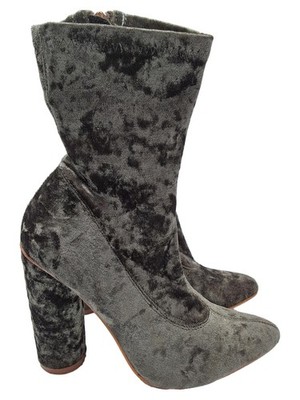 Cape Robbin Damen Stiefelette Samt Velvet Grau Blockabsatz Gr. 38