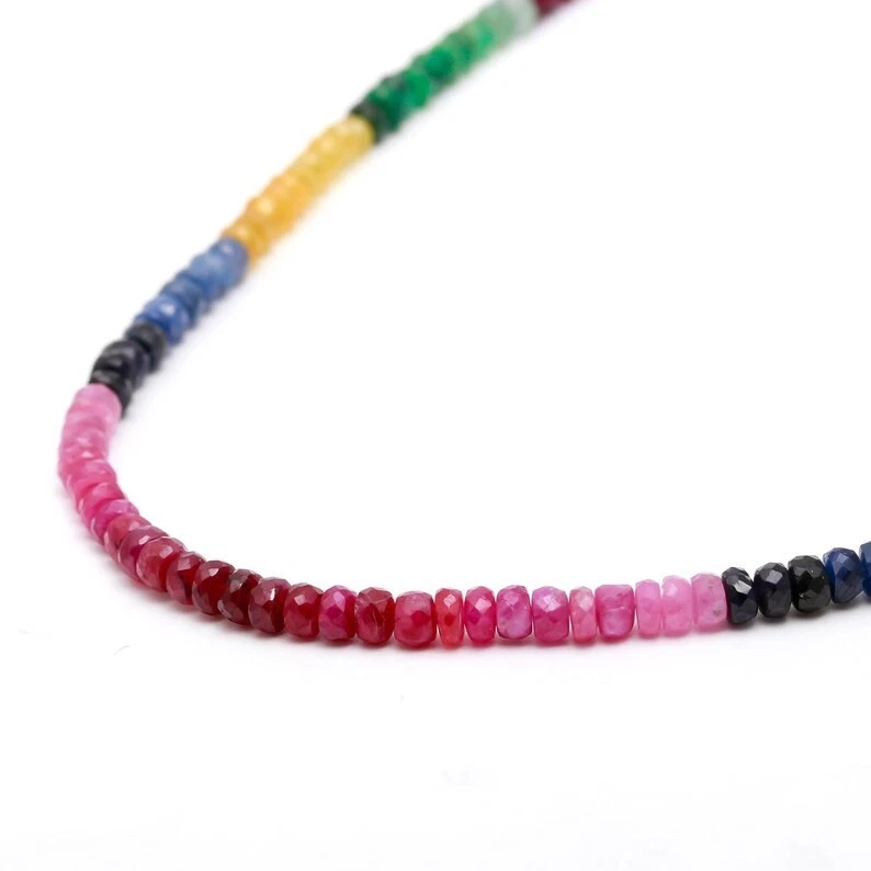 Collares de mujer con cuentas de piedras preciosas rondelle facetadas de zafiro multicolor de 3-4 mm 18" Foto 4 de 4