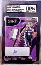 2021-22 Select Davion Mitchell Rookie Jersey Autograph Purple Pulsar 04/15 SGC 9