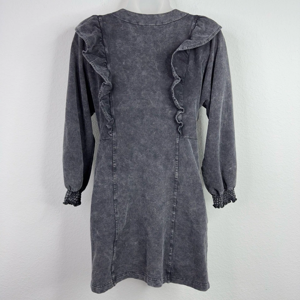 Betsey Johnson Dress Women S Grey Acid Wash Ruffled Y2K Whimsigoth Romantic Boho - Image 2 of 4