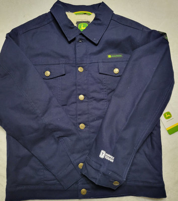JOHN DEERE BOYS JACKET SIZE XSMALL 4/5 BLUE CANVAS TRUCKER JACKET QUILTED LINING