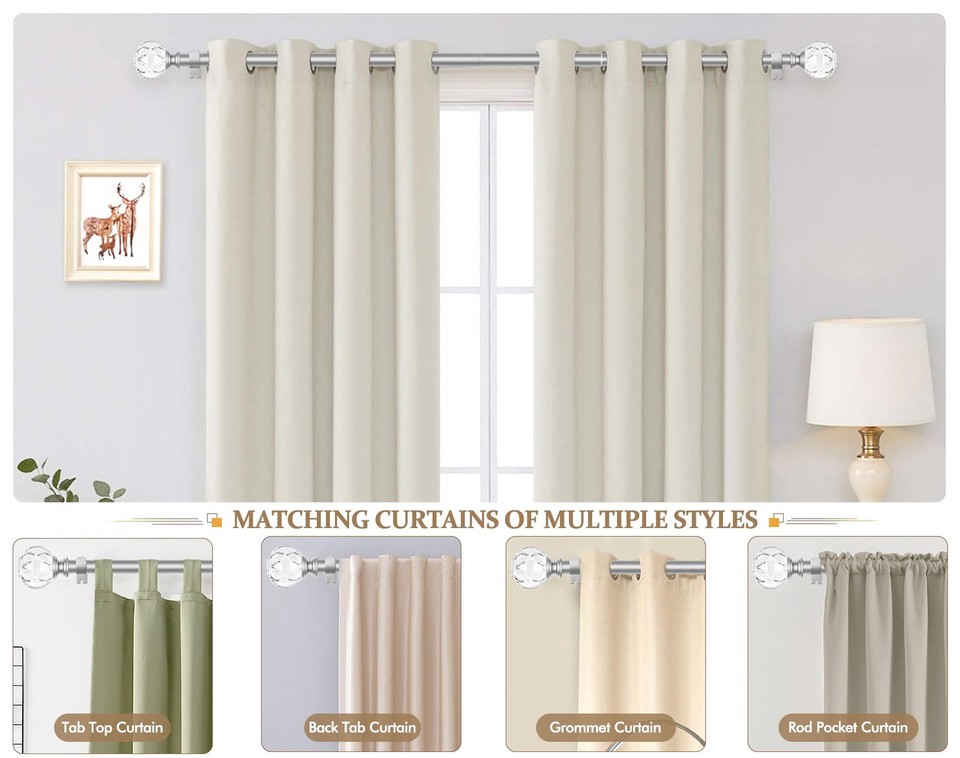 1 Inch Curtain Rod 72 to 144 Inches (6-12 Feet) Telescoping Silver ...