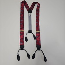 Bill Blass Men Suspenders Red With Elastic Back And Leather Ends Button Attach