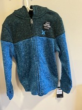 Hurley Little Boys Full-Zip Sherpa Hood Lining Green/Blue Hoodie Size 8-10