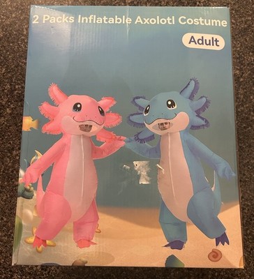2 Pack Couples Halloween Costume Blow Up Axolotl Blue And Pink Inflatable