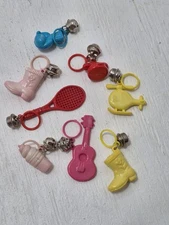 Lot of Vintage 1980s Plastic Bell Charms Guitar/Boot/Boxing Glove/Helicopter+