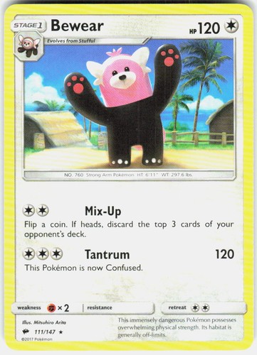 Bewear 111/147 Rare Burning Shadows Pokemon Near Mint