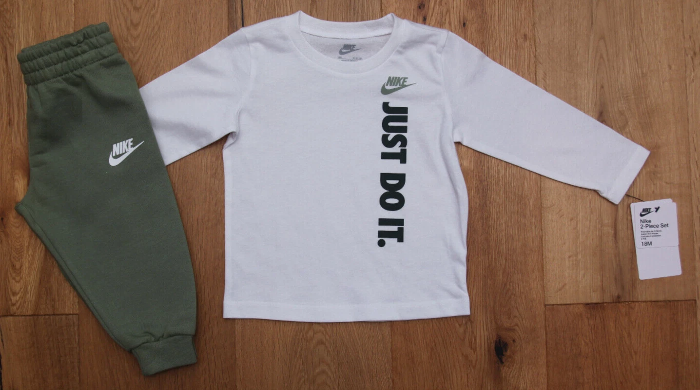 Nike Baby Boy Long Sleeve T-Shirt & Jogging Pants Set ~ Oil Green, White & Black