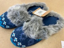 Dluxe by Dearfoams Womens Memory Foam Blue Slippers Faux Fur Houseshoes Sz S 5/6