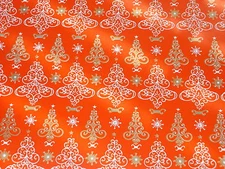 VINTAGE CHRISTMAS STORE WRAPPING PAPER GIFT WRAP GOLD RED TREES 2 YARDS 1960's