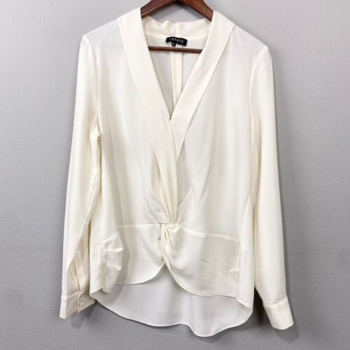 1.STATE Twist Front Blouse Size L Ivory Professional Office Top Minimalist Glam