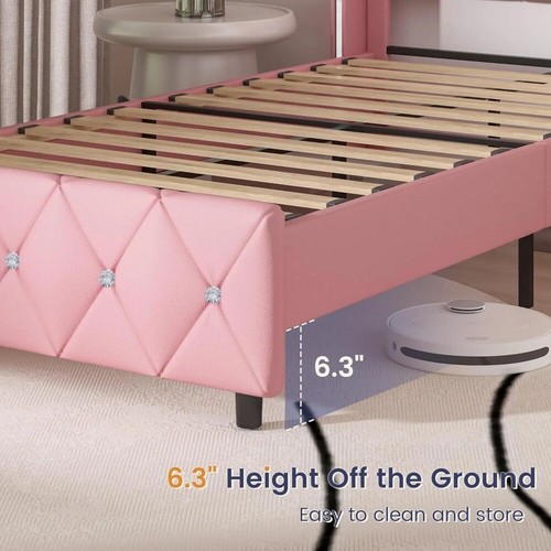 Bed Frame, Upholstered Bed Frame with Diamond Tufted Headboard, - Picture 4 of 11