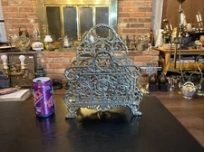 Vintage Ornate Brass Victorian Baroque Rococo Style Magazine Rack Letter Holder