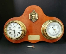 Weems 8 Day Quartz Ships Clock & Barometer with US Naval Academy Emblem Mounted