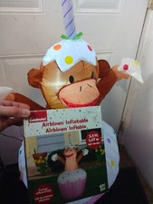 GEMMY AIRBLOWN OUTDOOR DECOR BIRTHDAY CUPCAKE MONKEY LIGHTED INFLATABLE 3.5 FT