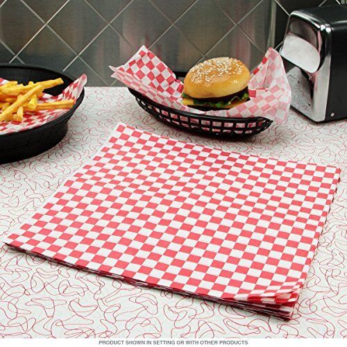 RED Gingham Greaseproof Paper 25 x 20cm Sheets Burger Chips Food Wrap AntiGrease - Picture 1 of 4