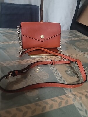 Michael Kors Saffiano Leather Envelope Crossbody Bag in Orange-read  description
