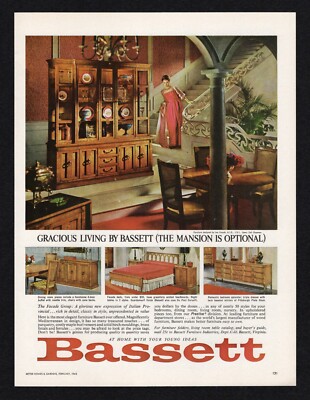 1965 Bassett Furniture Gracious Living Mansion Optional Home Ideas Print Ad Vtg