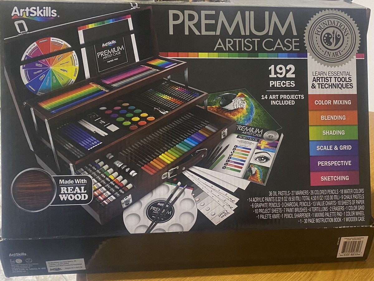 New 192 Piece Art Set Wood Case Deluxe Wooden Box Artist Premium