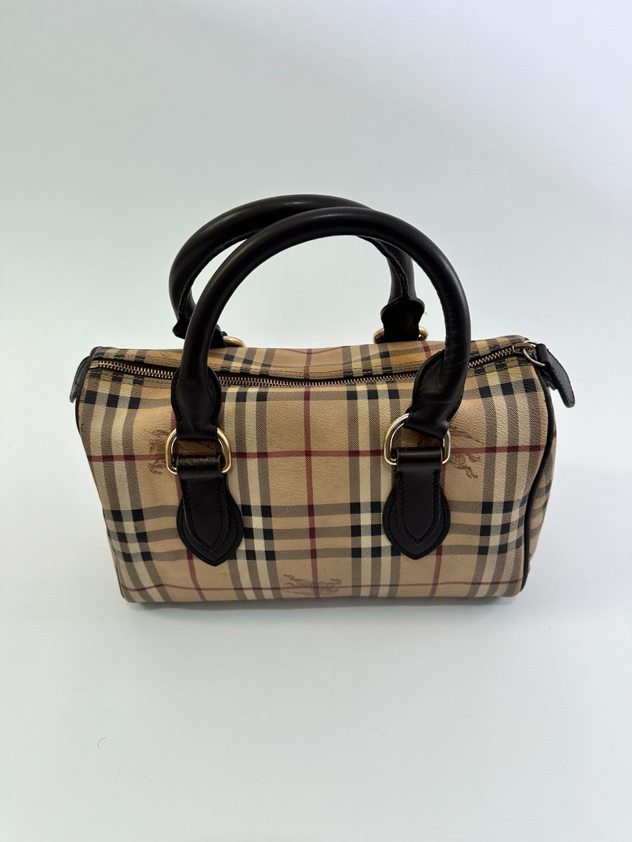 Burberry Brown Canvas Leather Horse Ferry Check Boston Bag | eBay