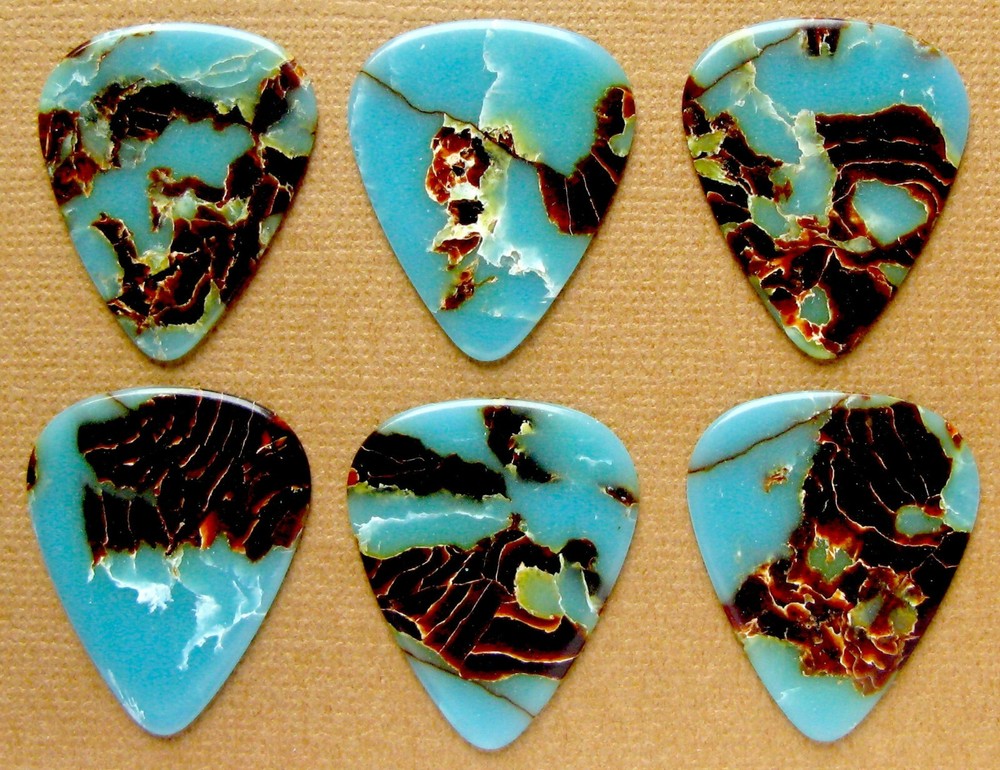 6 Azure Blue Marbled Vintage Guitar Picks Standard 351 Size - COLLECTORS Grade