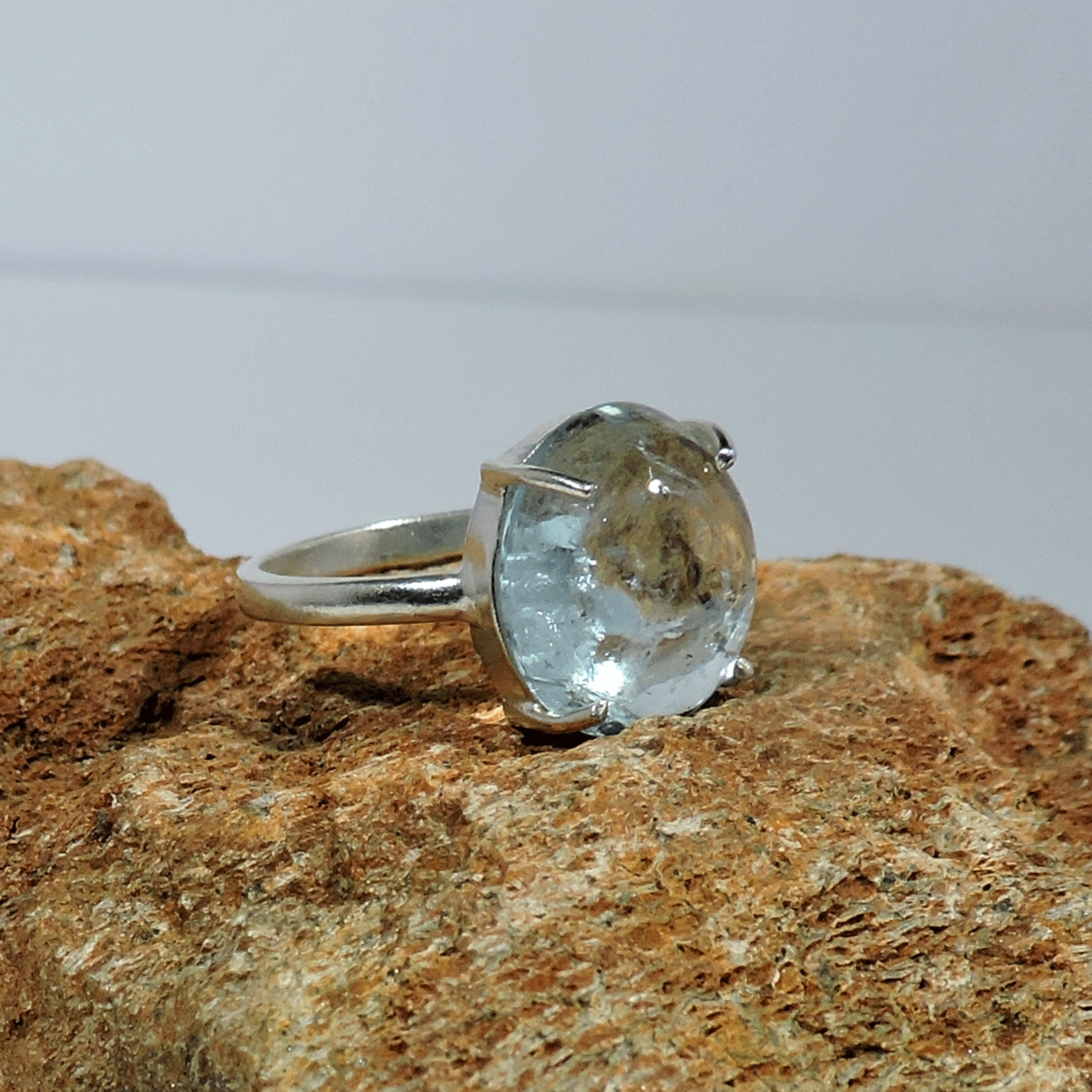 Natural Blue Aquamarine Sterling Silver Ring for Women