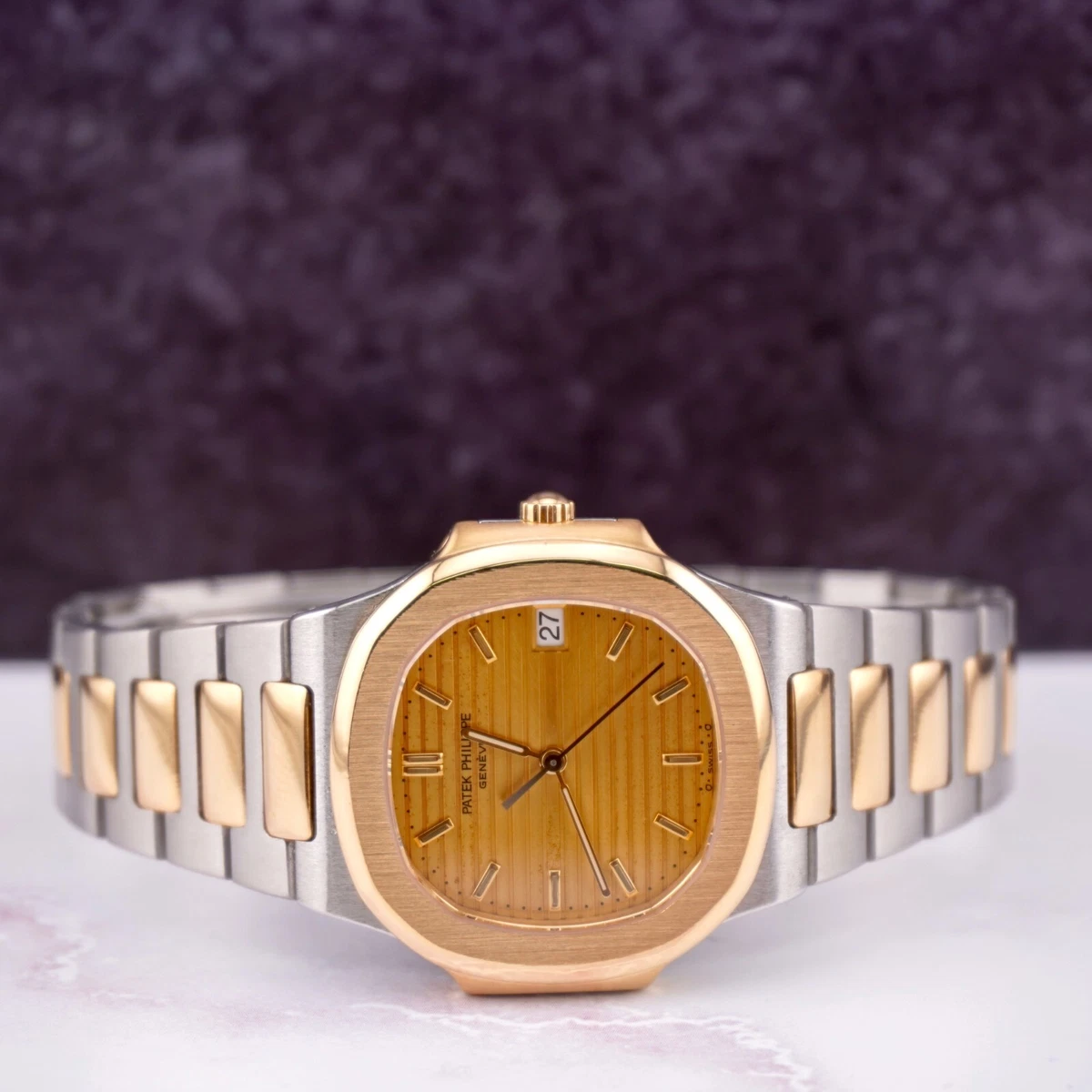 Patek Philippe Nautilus 34mm Gold Dial 18k Yellow Gold Steel