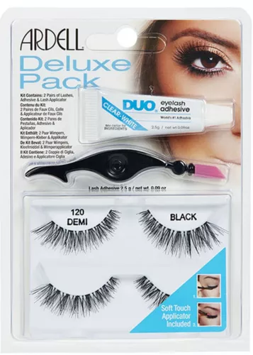 ARDELL Deluxe Pack, 2 Pair BLACK 120 DEMI Lashes with Adhesive & Lash Applicator
