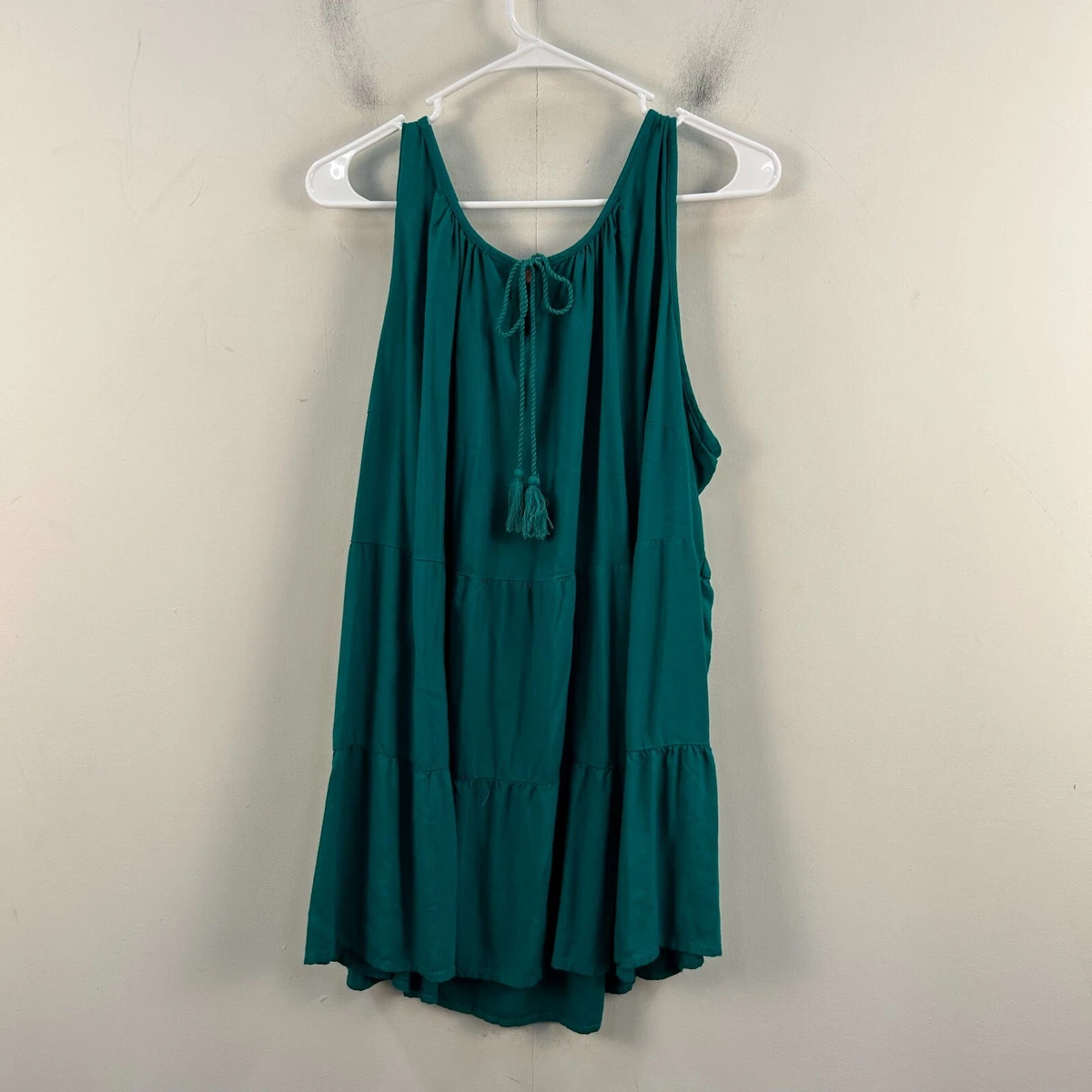 Evri Womens 2XL Dress Tank Green Woven Tiered Pullover Sleeveless