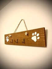 Solid Wood Hand Painted Dog Leash Wall Hanger Sign Rustic Farmhouse