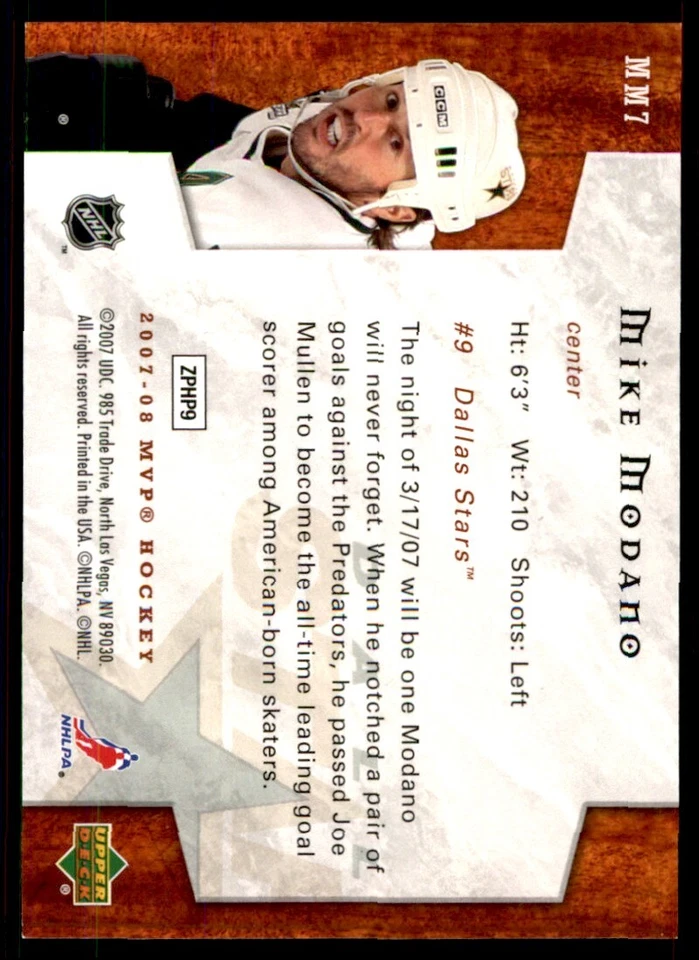 2007-08 Upper Deck MVP Monumental Moments Mike Modano Dallas Stars #MM7 - Image 2 of 2